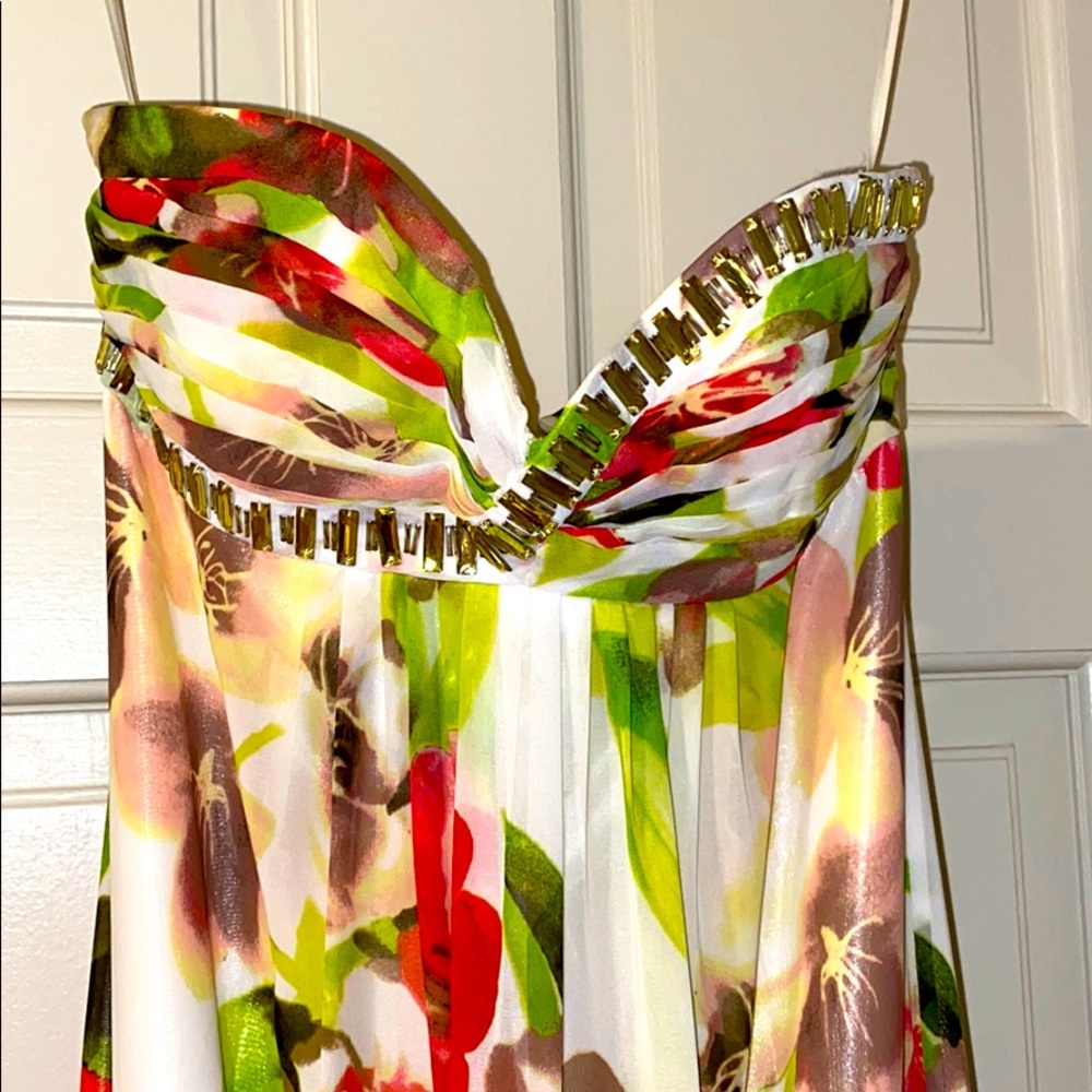 Full length Cache white and floral Formal dress